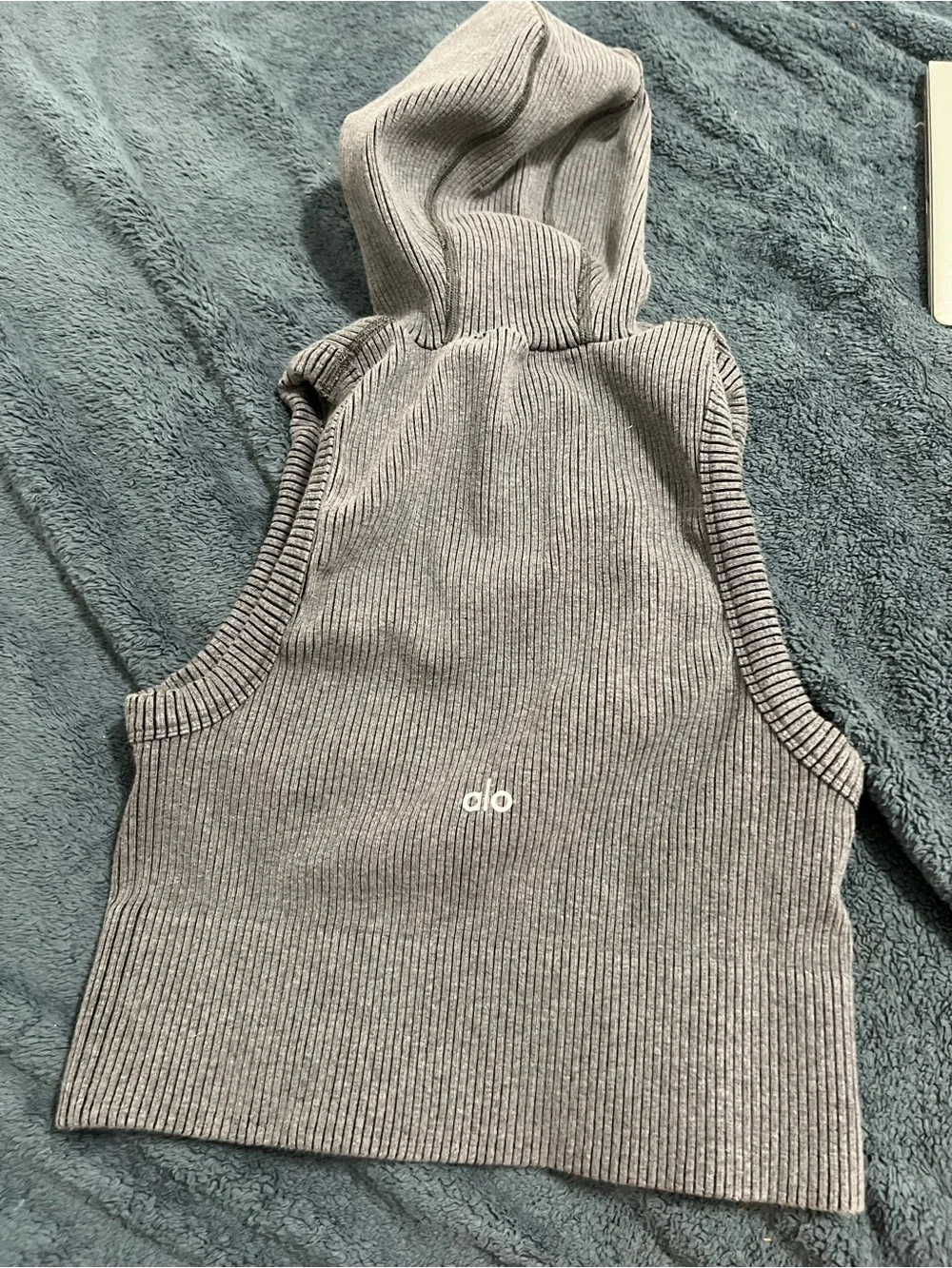 ALO Yoga Gray Ribbed Sleeveless Hooded Tank